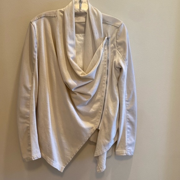 BlankNYC jacket cream zip up faux leather drapey jersey cream SMALL *TINY FLAW - Picture 1 of 11